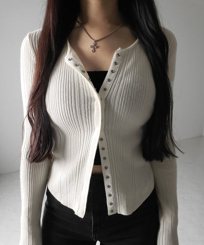 【 ３color 】スナップボタンリブニットスリムカーディガン ／ snap button rib knit slim cardigan