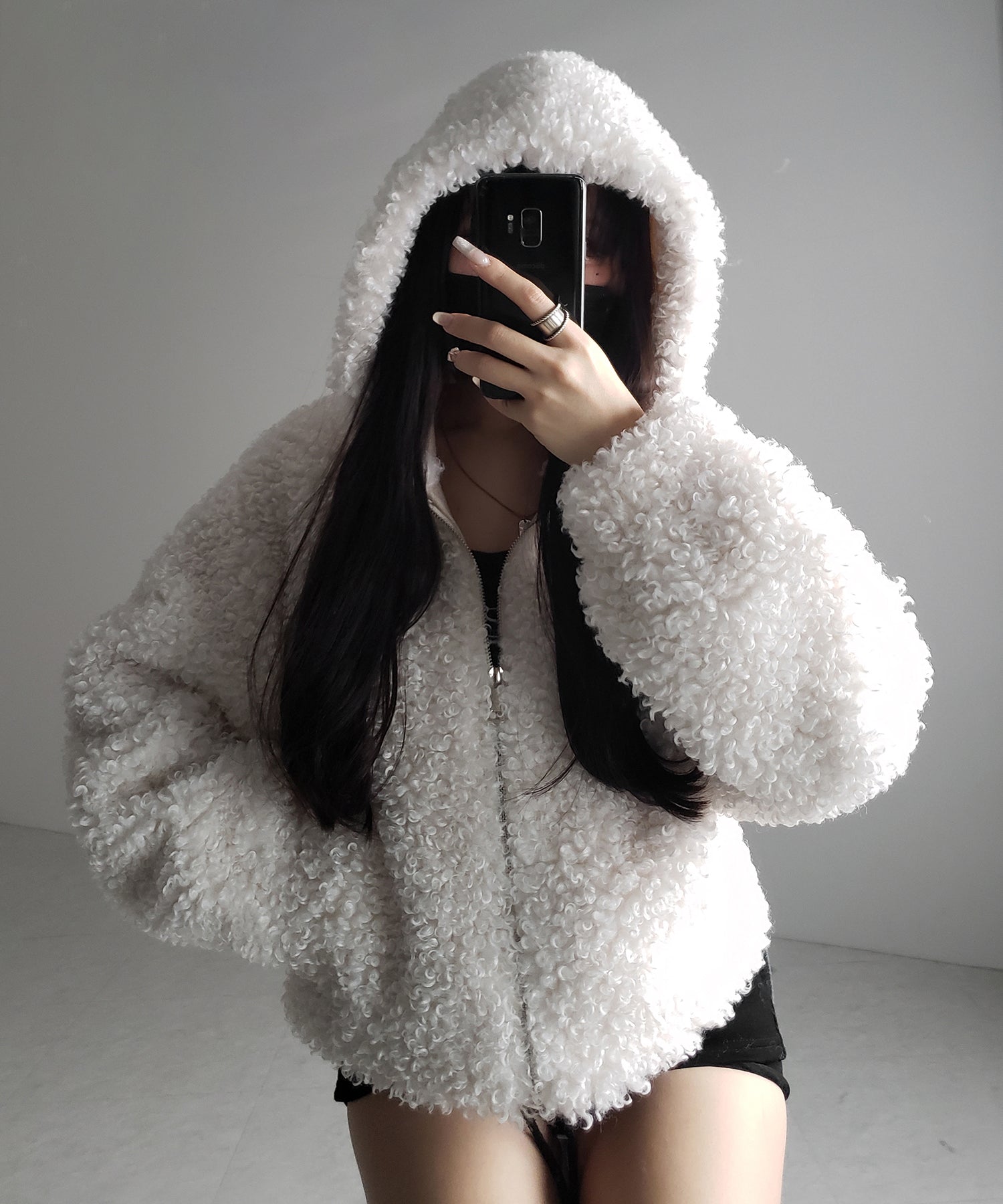 テディボアジップアップフーディクロップドコート ／ teddy boa zipup hoodie cropped cat