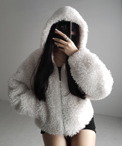 テディボアジップアップフーディクロップドコート ／ teddy boa zipup hoodie cropped cat