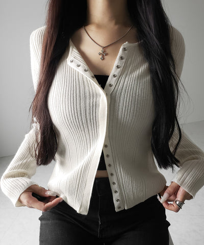 【 ３color 】スナップボタンリブニットスリムカーディガン ／ snap button rib knit slim cardigan