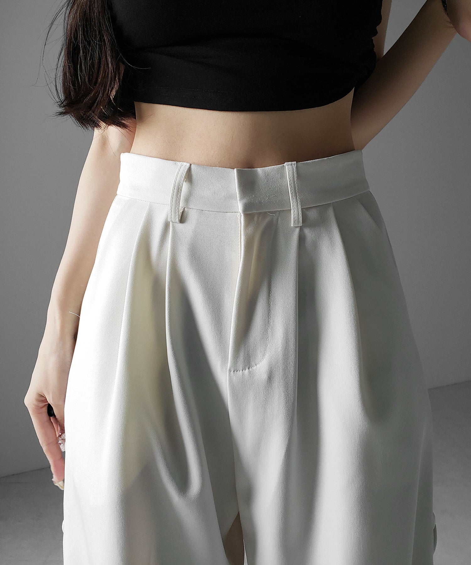 レースアップダブルタックワイドスラックス ／ laceup double tack wide slacks