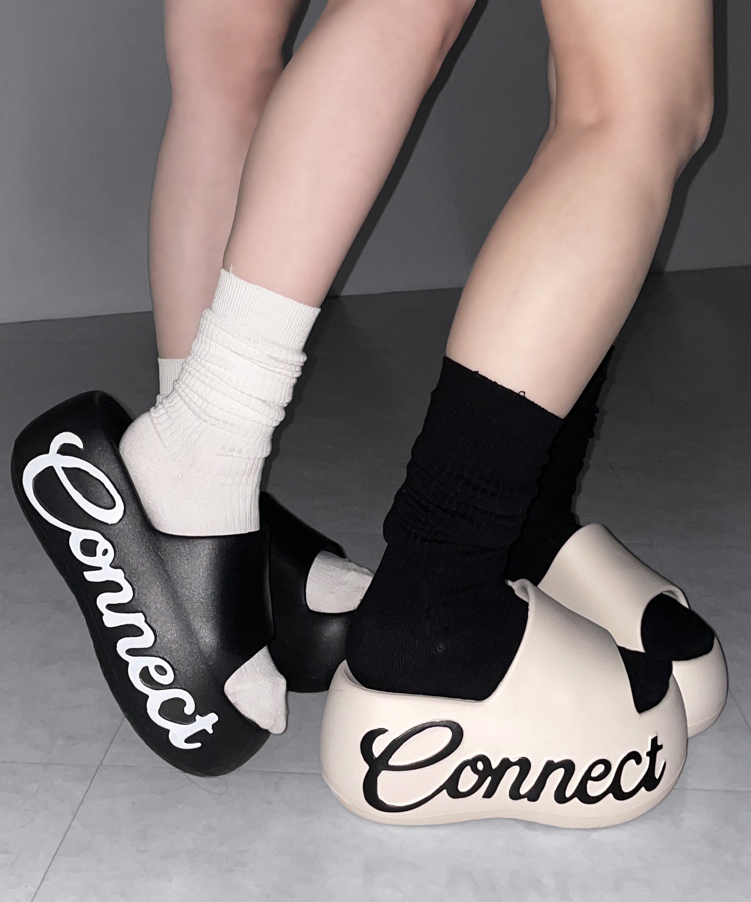レタリングロゴ厚底スライドサンダル ／ lettering logo platform slide sandals