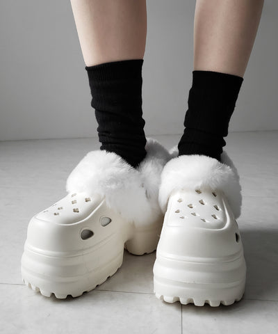 フェイクファー厚底クロッグサンダル ／ Fake fur platform clog sandals