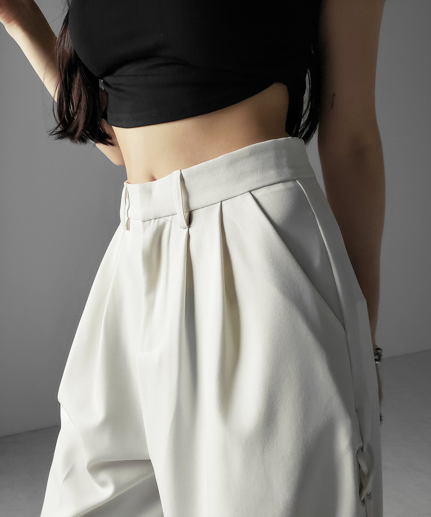 レースアップダブルタックワイドスラックス ／ laceup double tack wide slacks