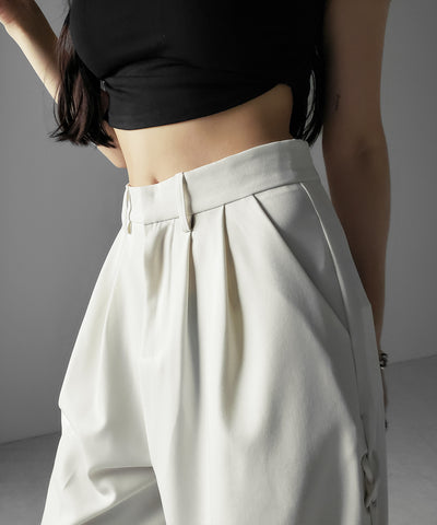 レースアップダブルタックワイドスラックス ／ laceup double tack wide slacks