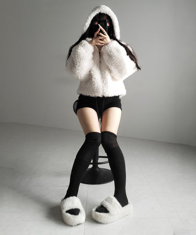 テディボアジップアップフーディクロップドコート ／ teddy boa zipup hoodie cropped cat