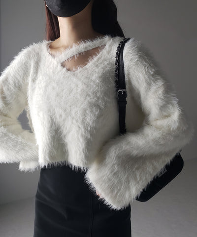 【 7color 】カットアウトショートシャギーニット