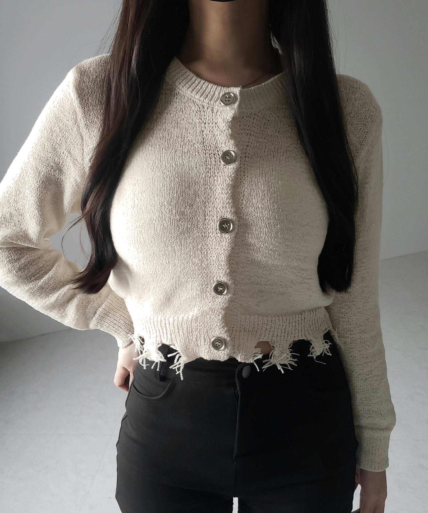 【 ３color 】ダメージシアーニットショートカーディガン ／ damage sheer knit short cardigan