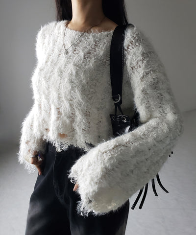 【 ２color 】マシュマロダメージショートニット ／ marshmallow damage short knit
