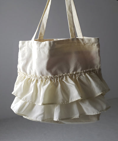 【 ２color 】ティアードフリルBIGキャンバストートバッグ ／ tiered frill big canvas tote bag