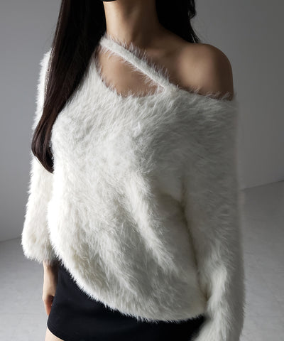 【 ３color 】ナナメストラップカットアウトシャギーニット ／ naname strap cutout shaggy knit