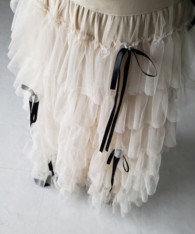 【 ４color 】ストラップリボンバレエコアチュールスカート ／strap ribbon ballet core tulle skirt
