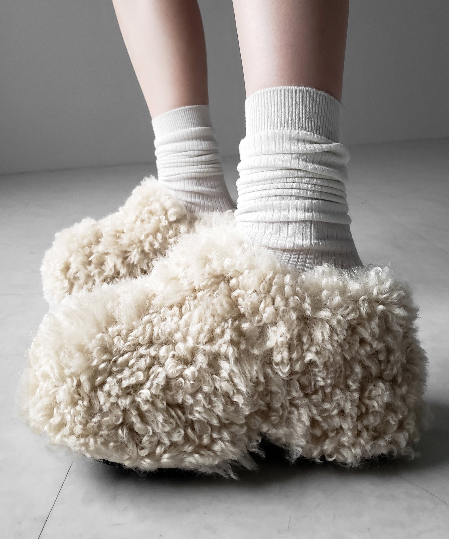 厚底テディボアサボサンダル ／ platform teddy boa sabo sandals