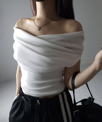 【 ２color 】オフショルギャザーノースリーブトップス ／ off shoulder gather nosleeve tops