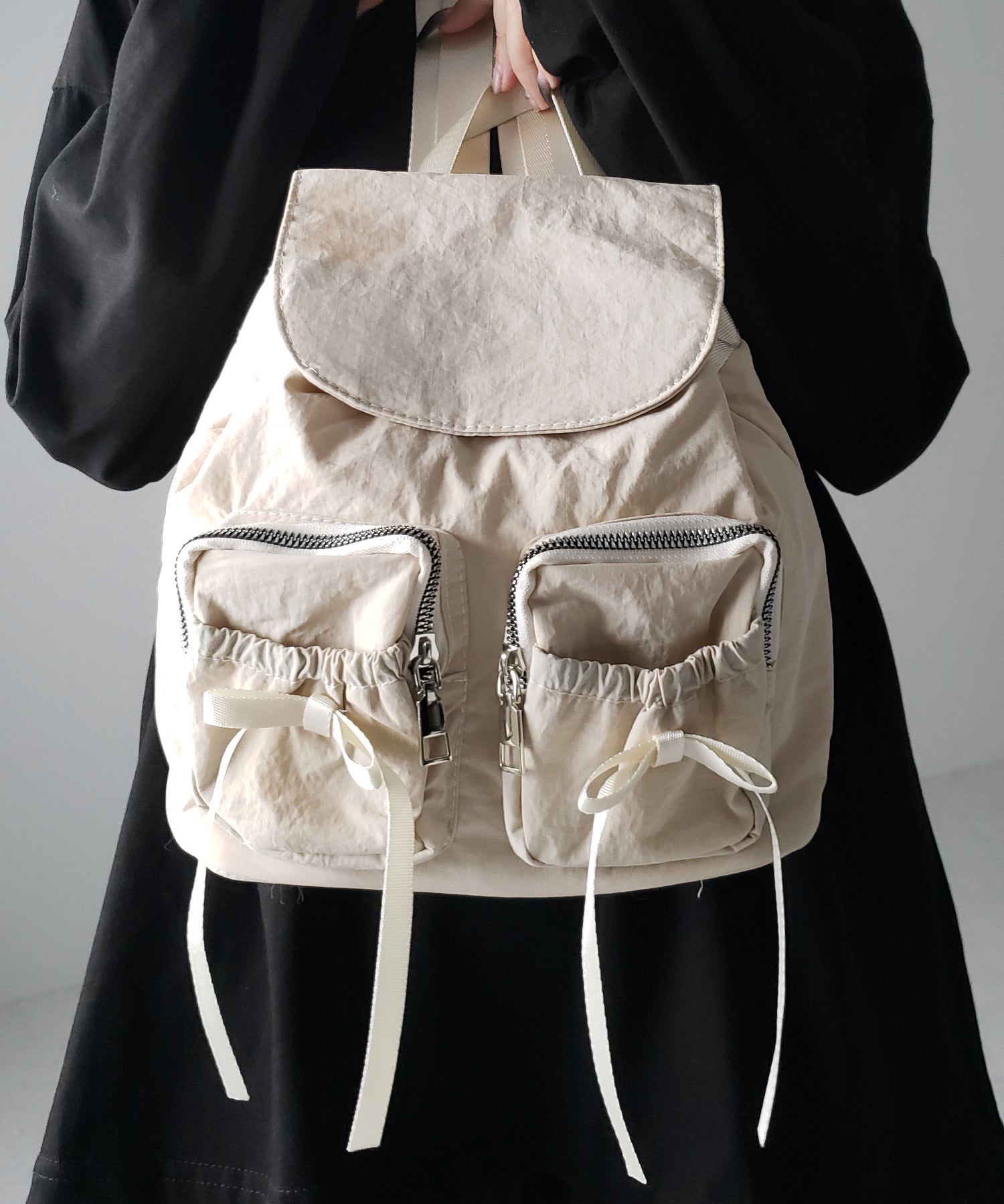 【 ２color 】ダブルストラップリボンナイロンミニバックパック ／ double strap ribbon nylon mini backpack