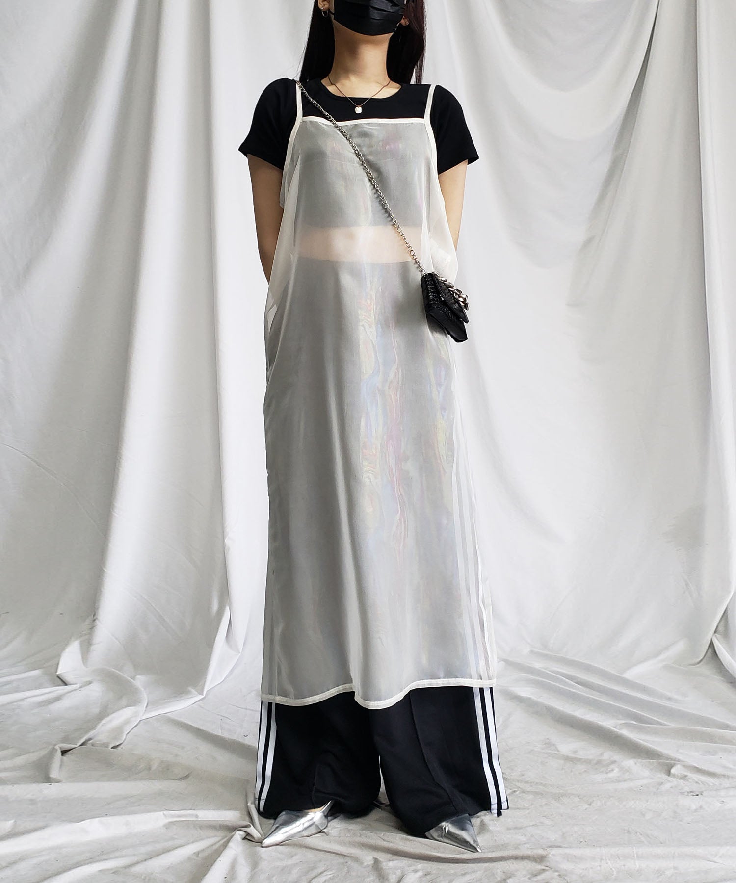 【 ３color 】オーロラグロスオーガンジーバックスリットストレートキャミワンピース ／ Aurora gloss organdy backslit  straight cami onepiece