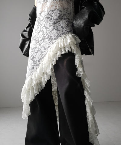 【 ２color 】アシンメトリーフリルレイヤードレースキャミワンピース ／ asymmetry frill layered lace cami onepiece