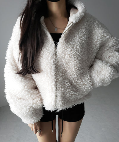 テディボアジップアップフーディクロップドコート ／ teddy boa zipup hoodie cropped cat