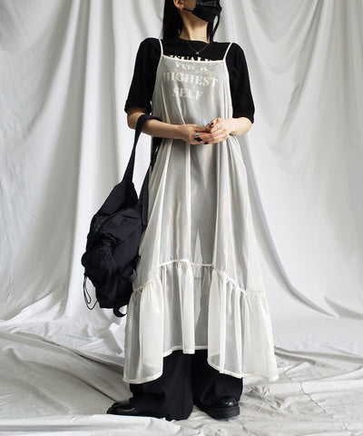 オーロラグロスオーガンジーギャザーフレアキャミワンピース ／ Aurora gloss organdygather flare cami onepiece