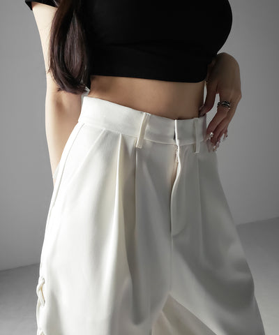 レースアップダブルタックワイドスラックス ／ laceup double tack wide slacks