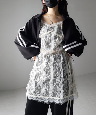 【 ２color 】チュールドッキングレースチュニックキャミソール ／ tulle docking lace tunic camisole