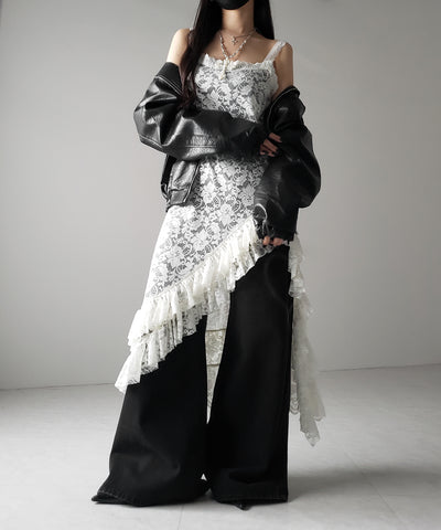 【 ２color 】アシンメトリーフリルレイヤードレースキャミワンピース ／ asymmetry frill layered lace cami onepiece