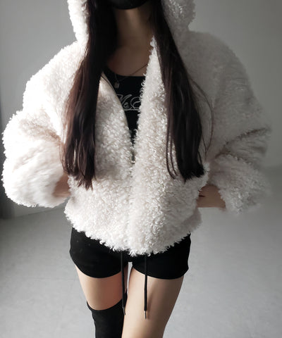 テディボアジップアップフーディクロップドコート ／ teddy boa zipup hoodie cropped cat
