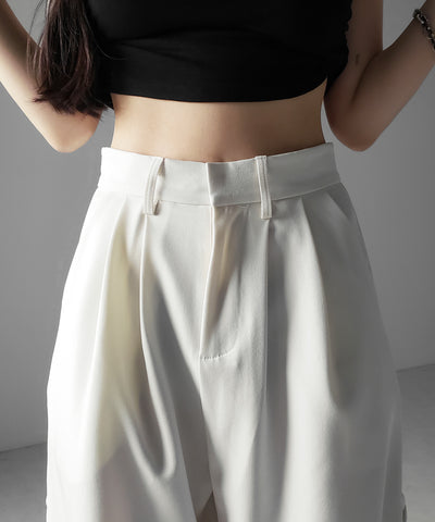 レースアップダブルタックワイドスラックス ／ laceup double tack wide slacks
