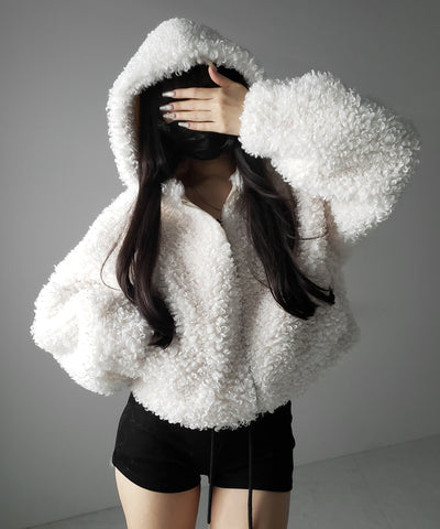 テディボアジップアップフーディクロップドコート ／ teddy boa zipup hoodie cropped cat