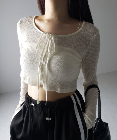 【 ２WAY 】クロスストラップリボンショートレースカーディガン ／ cross strap ribbon short lace cardigan