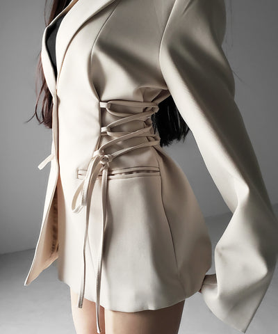 レースアップリボンスリムテーラードジャケット ／ lace-up ribbon slim tailored jacket
