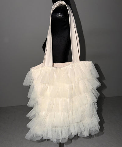 【 3color ／ A4収納可 】チュールフリルスクエアトートバッグ ／ tulle frill square tote bag