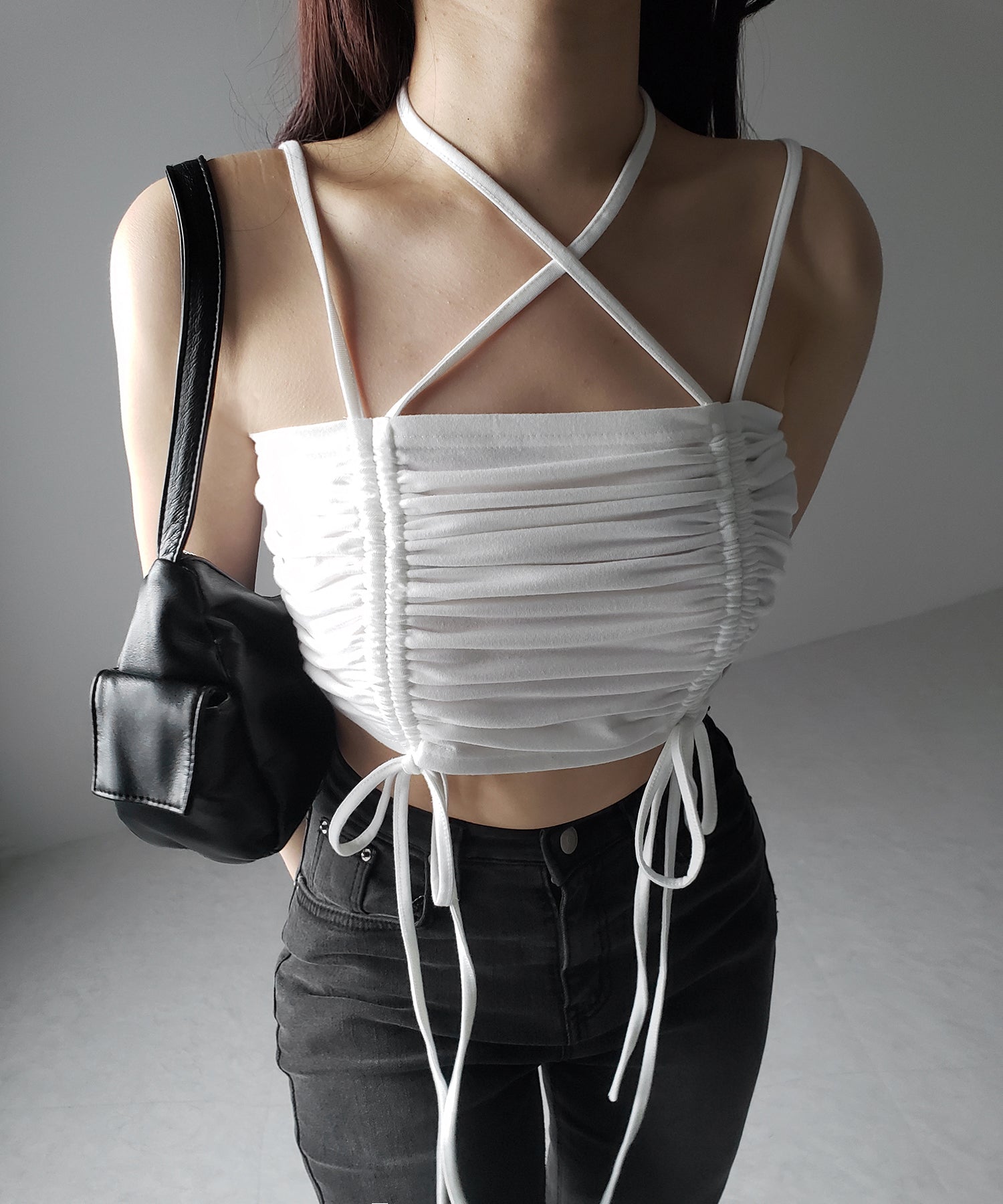 3color 】3WAYクロスストラップリボンシャーリングショート