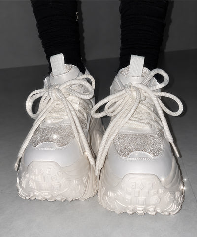 【 +10.5cm盛れ 】スパンコールレースアップ厚底スニーカー ／ +10.5cm spangle lace-up platform sneakers