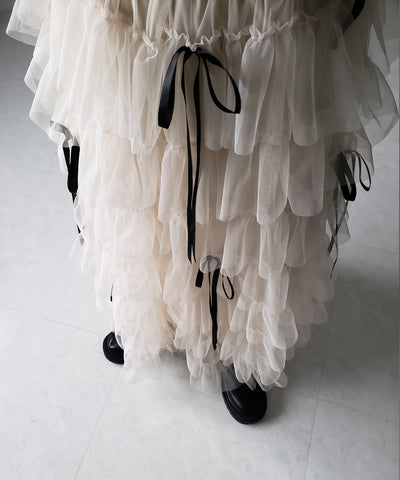 【 ４color 】ストラップリボンバレエコアチュールスカート ／strap ribbon ballet core tulle skirt