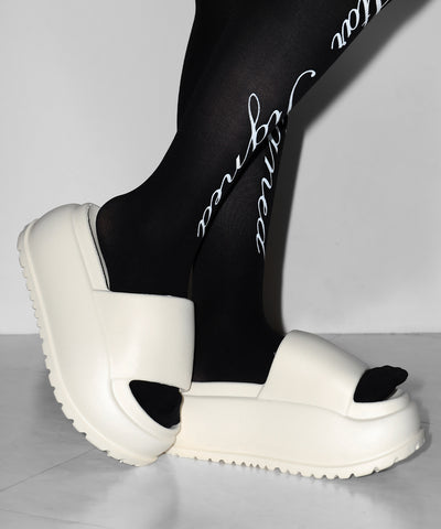 厚底ボリュームソールパフィースライドサンダル／platform volume sole puffy slide sandals