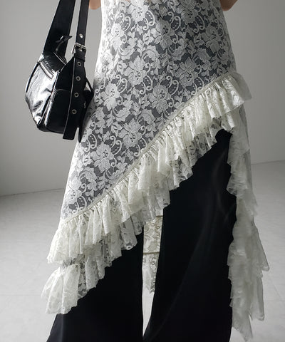 【 ２color 】アシンメトリーフリルレイヤードレースキャミワンピース ／ asymmetry frill layered lace cami onepiece