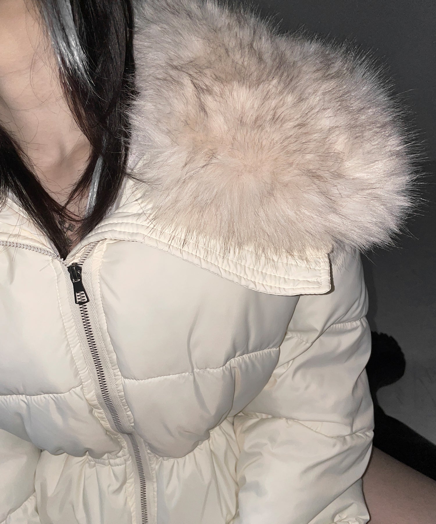 ファーカラーウエストマークミディダウンジャケット ／ fur collar waist-mark midi down jacket