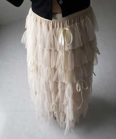 【 ４color 】ストラップリボンバレエコアチュールスカート ／strap ribbon ballet core tulle skirt