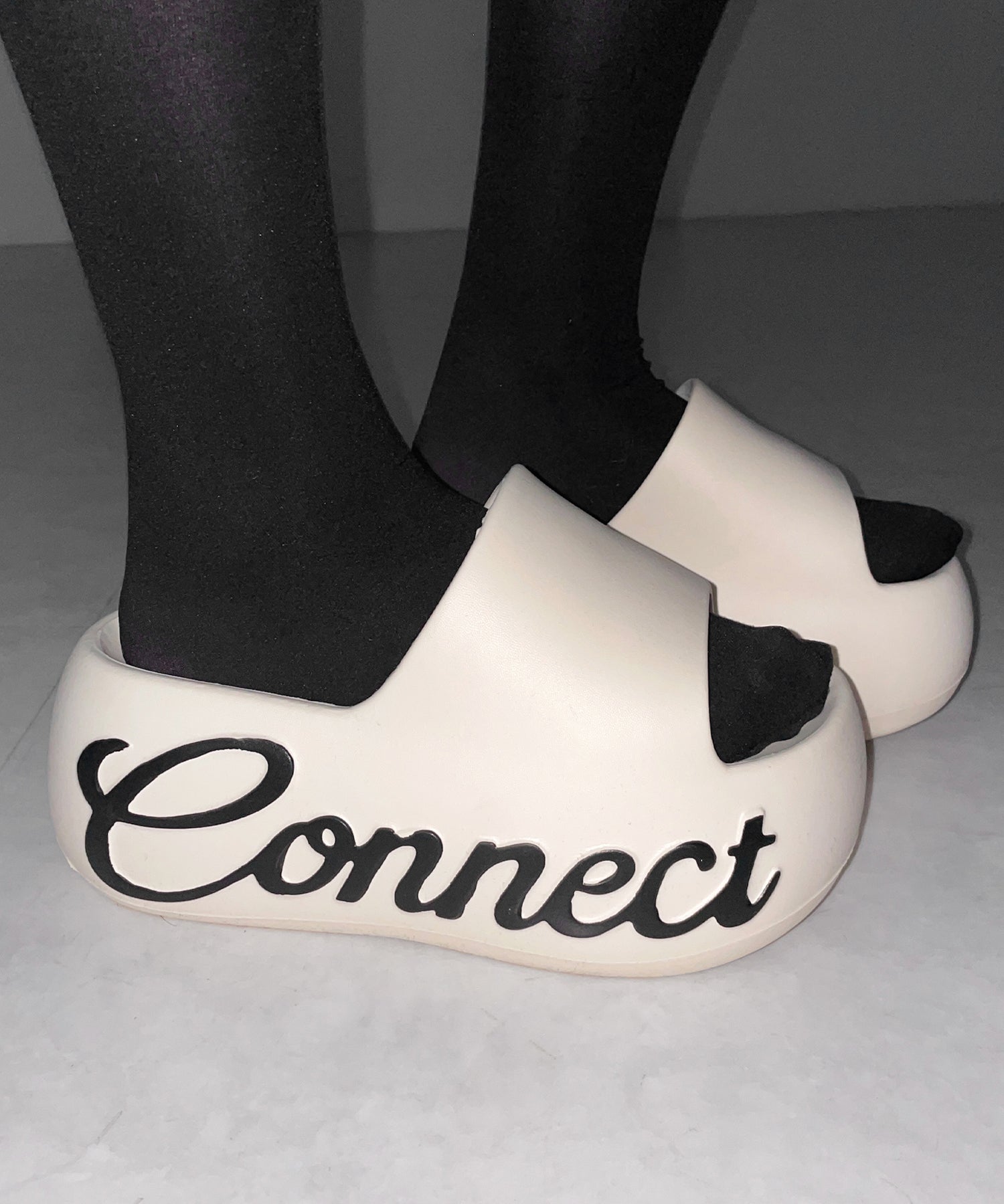 レタリングロゴ厚底スライドサンダル ／ lettering logo platform slide sandals