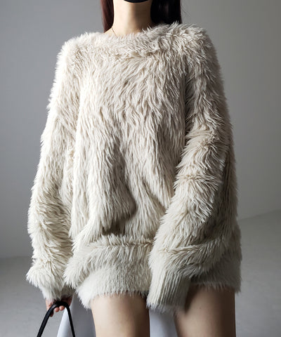 【 ４color 】ビッグシルエットロングシャギールーズニット ／ big silhouette long shaggy loose knit