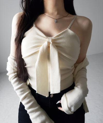 【 ２点セット 】リボンニットキャミソール ＋ カーディガンセット ／ribbon knit camisole + cardigan SET