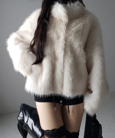 【 ５color 】スタンドカラーフェイクファークロップドコート ／ stand collar fake fur cropped coat