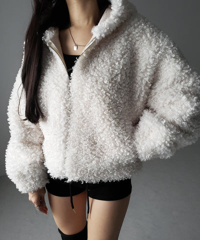 テディボアジップアップフーディクロップドコート ／ teddy boa zipup hoodie cropped cat