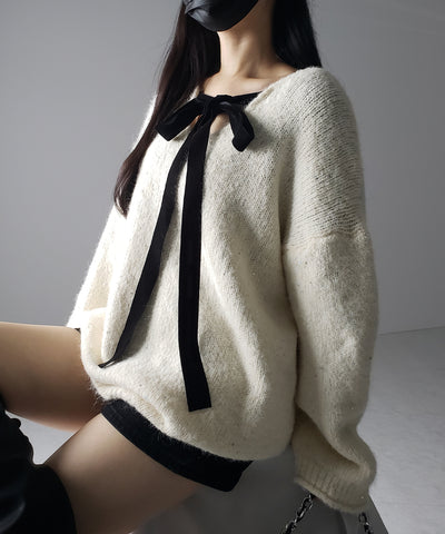 【 ２WAY 】ベロアリボンスパングルオーバーニット ／ velor ribbon spangle over knit