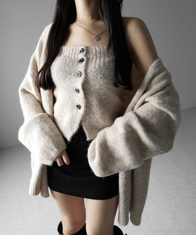 【 ２点セット 】ニットボタンビスチェ ＋ロングカーディガンセット ／ knit button bustier + long cardigan set