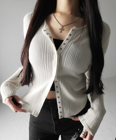 【 ３color 】スナップボタンリブニットスリムカーディガン ／ snap button rib knit slim cardigan