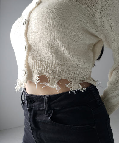 【 ３color 】ダメージシアーニットショートカーディガン ／ damage sheer knit short cardigan
