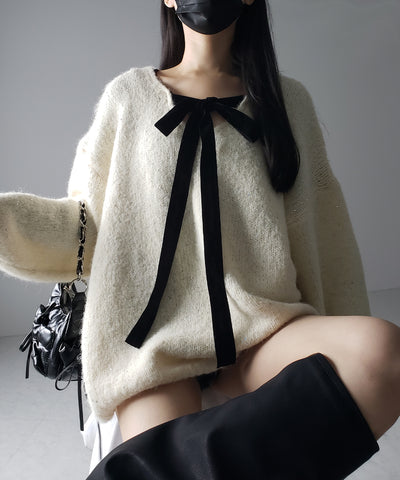【 ２WAY 】ベロアリボンスパングルオーバーニット ／ velor ribbon spangle over knit