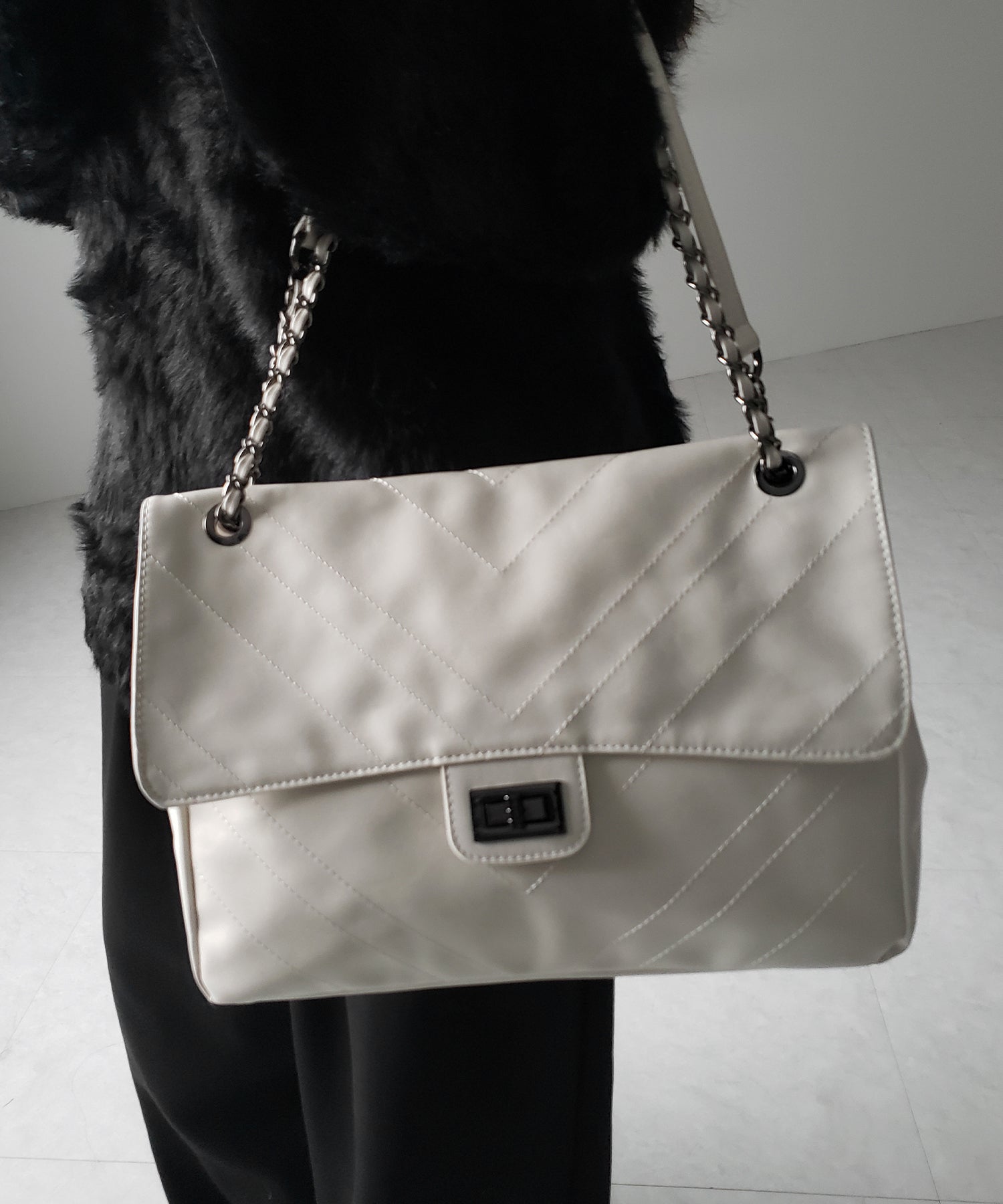 【 ３color 】２WAY チェーンフェイクレザーフラップショルダーバッグ ／ 2WAY chain fake leather flap shoulder bag